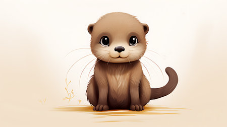 Charming Minimalistic Otter Sketch in Cartoon Art Style, cute style and soft colors. Playful character drawing.の素材