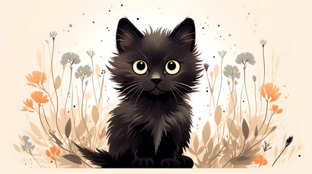 Minimalistic Cartoon Cat Illustration in Hand-drawn Style, cute poster design, charming and playfulの素材