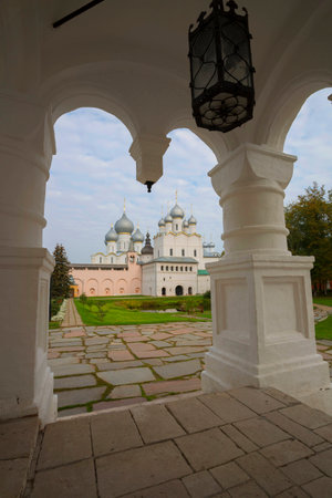 church Resurrection  Rostov  Great Russia look through  stone porchの写真素材