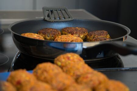 Meatballs Vegetable Meat Patties Meatballs with turmeric and ginger when seared in a teflon pan with...