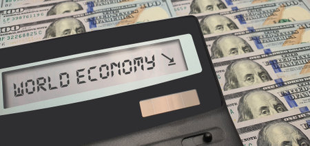 The fall of the world economy, rising inflation, energy and financial crisis. The crisis of the world economy, the decline in income and living standards. Banknotes 100 us dollarsの写真素材