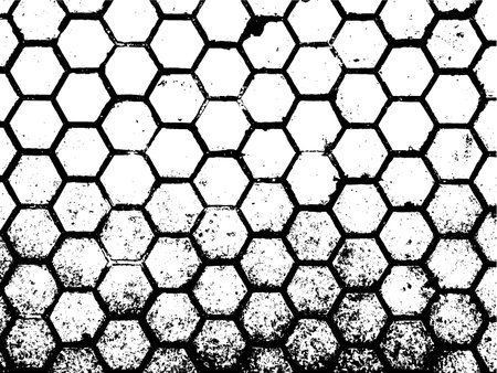 Vector grunge texture of old stone hexagonal tiles with damage and rough grains. Abstract distressed uneven gradient background from geometric shapes. natural illustrationのイラスト素材