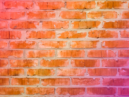 The texture of an old brick wall with a stylized multicolored gradient fill. Original illustration with gradients of red, yellow, turquoise, blue, light green, purple colors. For designersの写真素材