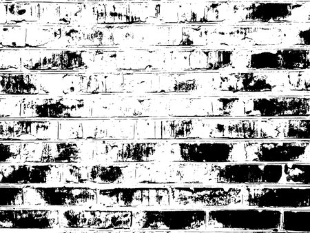Black and white grunge vector texture of old brick wall. Original surface for a custom template for a designer. Close-up of a carefully laid brick as an original backgroundのイラスト素材