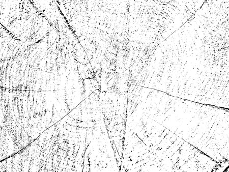 Vector grunge texture of maple cross section with cracks on monochrome sawn log background. Ideal for texture overlays, stencils, and adding a raw, organic feel to designsのイラスト素材