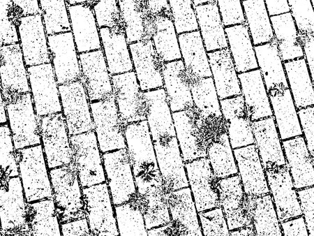 Aged, abstract vector grunge texture with pixelation, featuring paving slabs and resilient grass. Unique, artistic design elementのイラスト素材