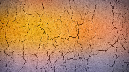 Background of dry cracked earth with orange, yellow and red colors.の写真素材