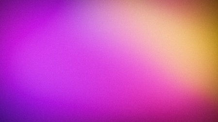Abstract 4K grainy gradient background with blurred purple, magenta, and yellow tones. Soft textured...
