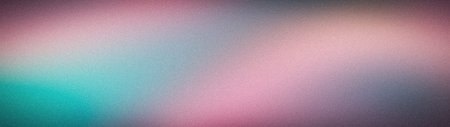 A wide, abstract grainy background featuring a soft blurred gradient of teal, dusty rose, and muted...