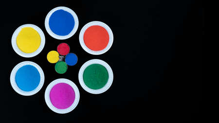 Six Different Color Small Bowl in Round Shape Isolated In Black Background