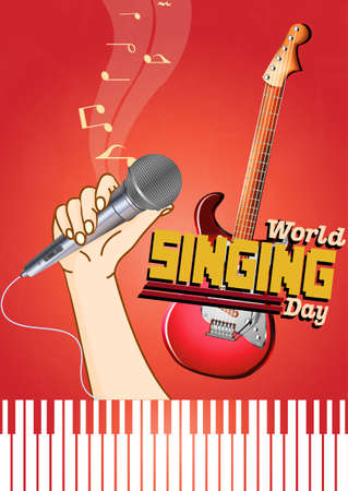 World Singing Day Poster Showing Mic, Guitar and Keyboardのイラスト素材