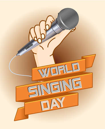 World Singing Day Poster Showing Mic on Handのイラスト素材