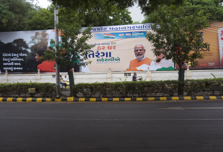 Rajkot, Gujarat-India-08-13-2023: Jubilee Baug Street Banners For Har Ghar Tiranga Yatraのeditorial素材