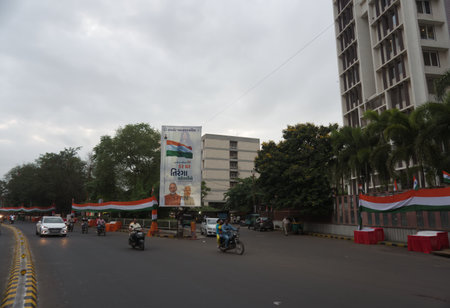 Rajkot, Gujarat-India-08-13-2023: Har Ghar Tiranga Yatra Decorationのeditorial素材