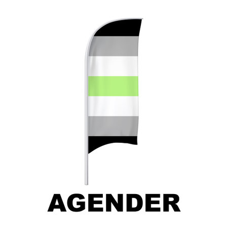 Agender Pride Curved Vertical Flag Vector - Symbol of Gender Diversity with its unique grayscale palette and vibrant green accent. Perfect for inclusivity campaignsのイラスト素材