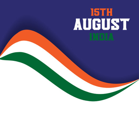 Celebrate India's freedom with this vibrant vector featuring a stylized Indian flag waving elegantly below '15TH AUGUST INDIA' text. Perfect for patriotic displays!のイラスト素材