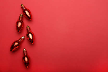 red christmas toys on a red backgroundの写真素材