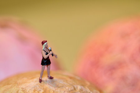 Miniature people: singer woman singing a songの写真素材