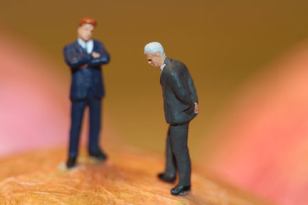 Miniature people : Businessman stand on a leaf,business conceptの写真素材