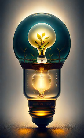 Incandescent light bulb with plant inside. Ecological concept. 3D Renderの素材