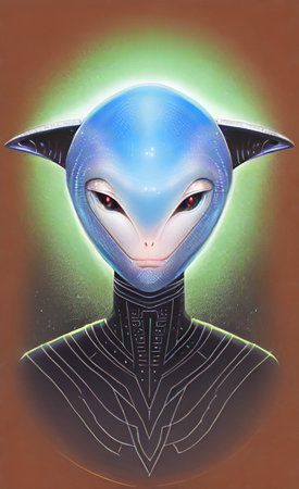 Digital Illustration of a Futuristic Alien with a Colored Backgroundの素材