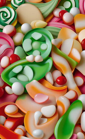 Colorful candies on a white background. 3d illustration.の素材