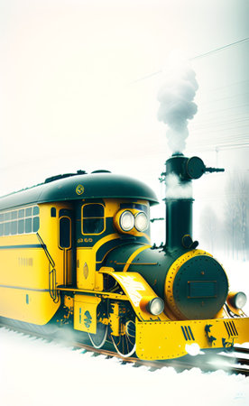 Old steam locomotive in the snow. Photo in retro style.の素材