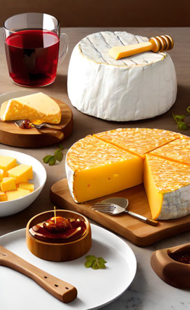 Cheese collection, french cheeses collection includes camembert, brie, roquefort and cheddarの素材