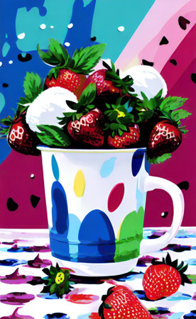 Strawberries in a cup on a colorful background. illustration.の素材