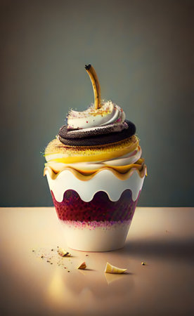 Colorful cupcake with cream on a white background. Toned.の素材