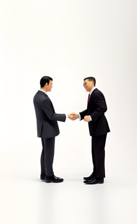 Two business people shaking hands isolated on a white background. Asian peopleの素材