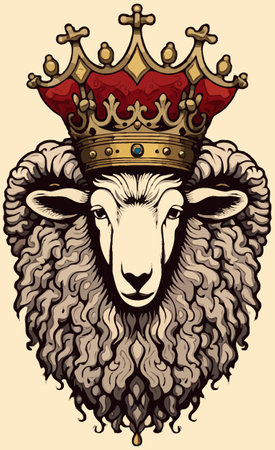 Sheep head with crown. Hand drawn vector illustration in vintage style.のイラスト素材