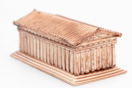 Wooden model of a house on a white background, close-upの写真素材