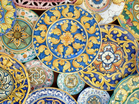 Colorful Sicilian ceramics on a marketの写真素材