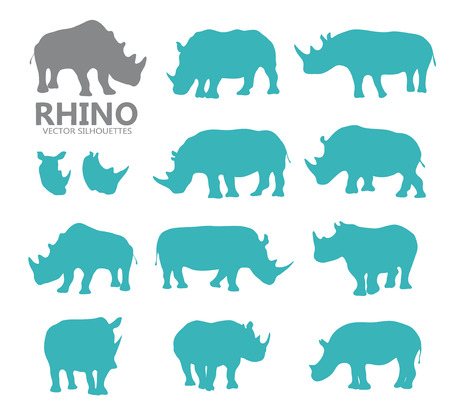 Wild african rhino silhouettesのイラスト素材