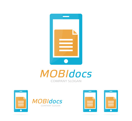 Vector file and phone logo combination. Document and mobile symbol or icon. Unique page and note logotype design template.のイラスト素材
