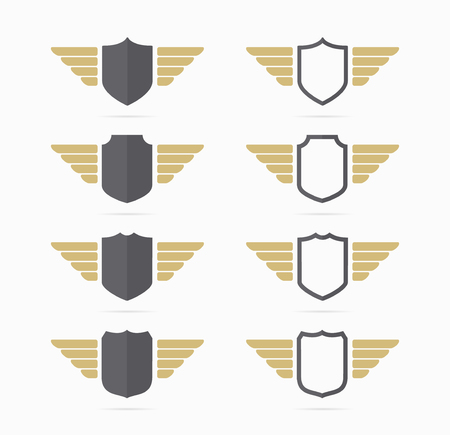 Vector heraldic shield and wings symbol combination. Unique security and protection icon design template.のイラスト素材