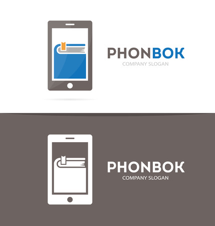 Vector book and phone logo combination. Novel and mobile symbol or icon. Unique bookstore and library logotype design template.のイラスト素材