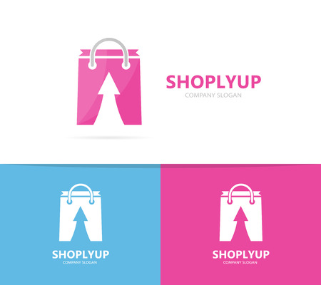 Vector of shop and arrow up logo combination. Sale and growth symbol or icon. Unique bag and online logotype design template.のイラスト素材