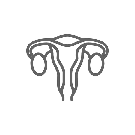 Simple female reproductive system, uterus with fallopian tubes, ovaries, cervix line icon. Symbol and sign vector illustration design. Editable Stroke. Isolated on white backgroundのイラスト素材