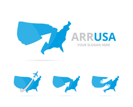 Set of usa logo combination. America and growth symbol or icon. Unique united state and upload logotype design template.のイラスト素材