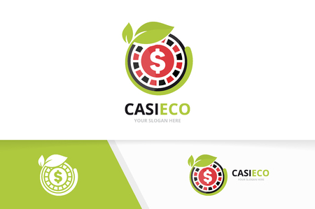 Vector casino and leaf logo combination. Chip and eco symbol or icon. Unique roulette game and organic logotype design template.のイラスト素材