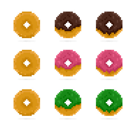 Vector colored donuts set in pixel art styleのイラスト素材