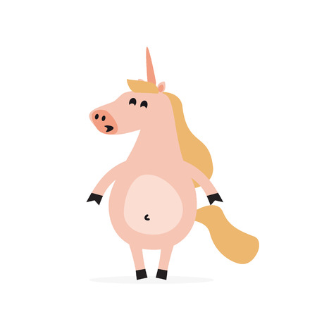 Happy cartoon fantastic unicorn vector illustration for character animation.のイラスト素材