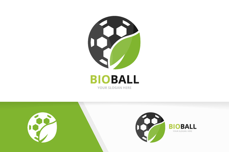 Vector soccer and leaf logo combination. Ball and eco symbol or icon. Unique football and organic logotype design template.のイラスト素材