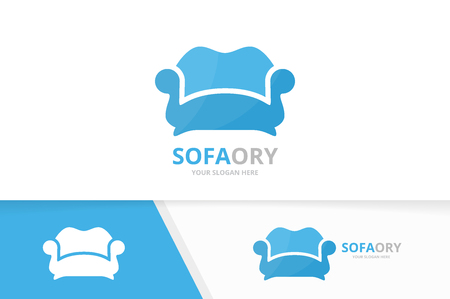 Sofa bed design. Couch and chair symbol or icon. Unique armchair design template.のイラスト素材