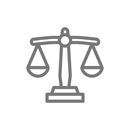 Simple libra, scale, weight line icon. Symbol and sign vector illustration design. Isolated on white backgroundの写真素材
