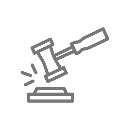 Simple judge or auction hammer line icon. Symbol and sign vector illustration design. Isolated on white backgroundの写真素材