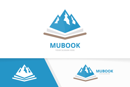 Vector mountain and open book logo combination. Nature and bookstore symbol or icon. Unique hill and library logotype design template.のイラスト素材
