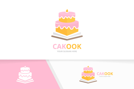Vector cake and open book logo combination. Pie and bookstore symbol or icon. Unique cupcake and library logotype design template.のイラスト素材